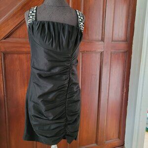 Calvin Klein Black Sleeveless Ruched Cocktail Dress With Embellished Straps Wome